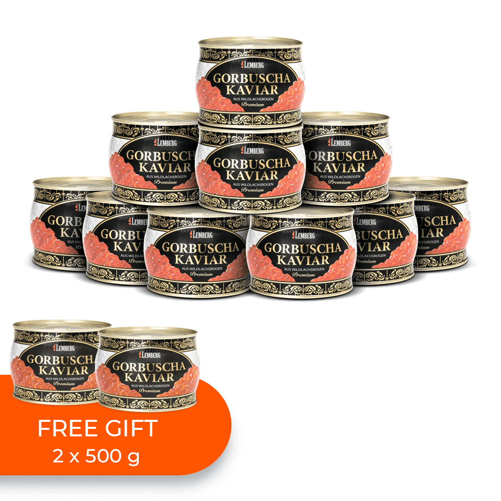 Caviar de salmón rosado, 10 + 2 x 500 g